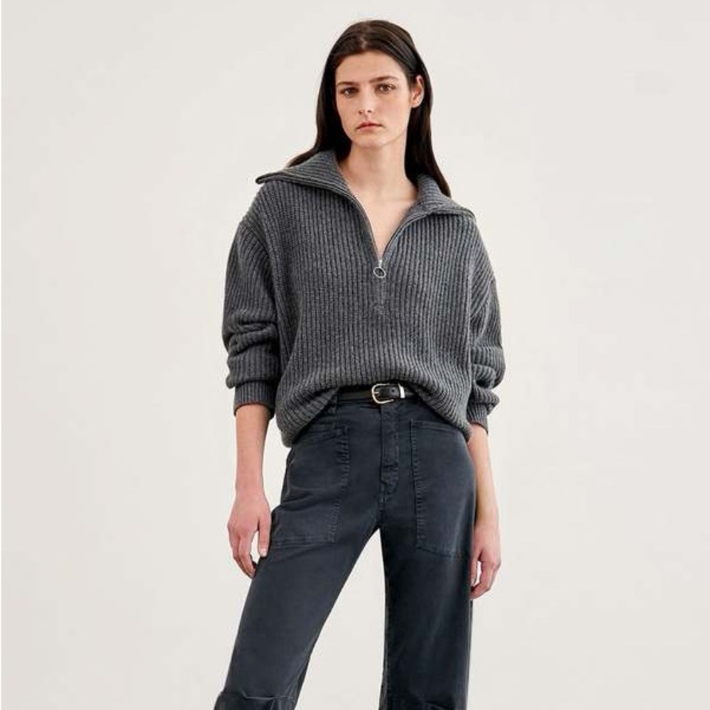 Nili Lotan Andre Cashmere Half Zip Sweater Charcoal Size Medium